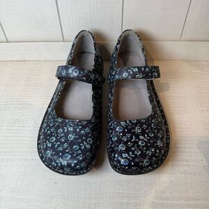 Alegria Belle Leather Navy Floral Mary Jane Shoes Size 40 or 9.5/10